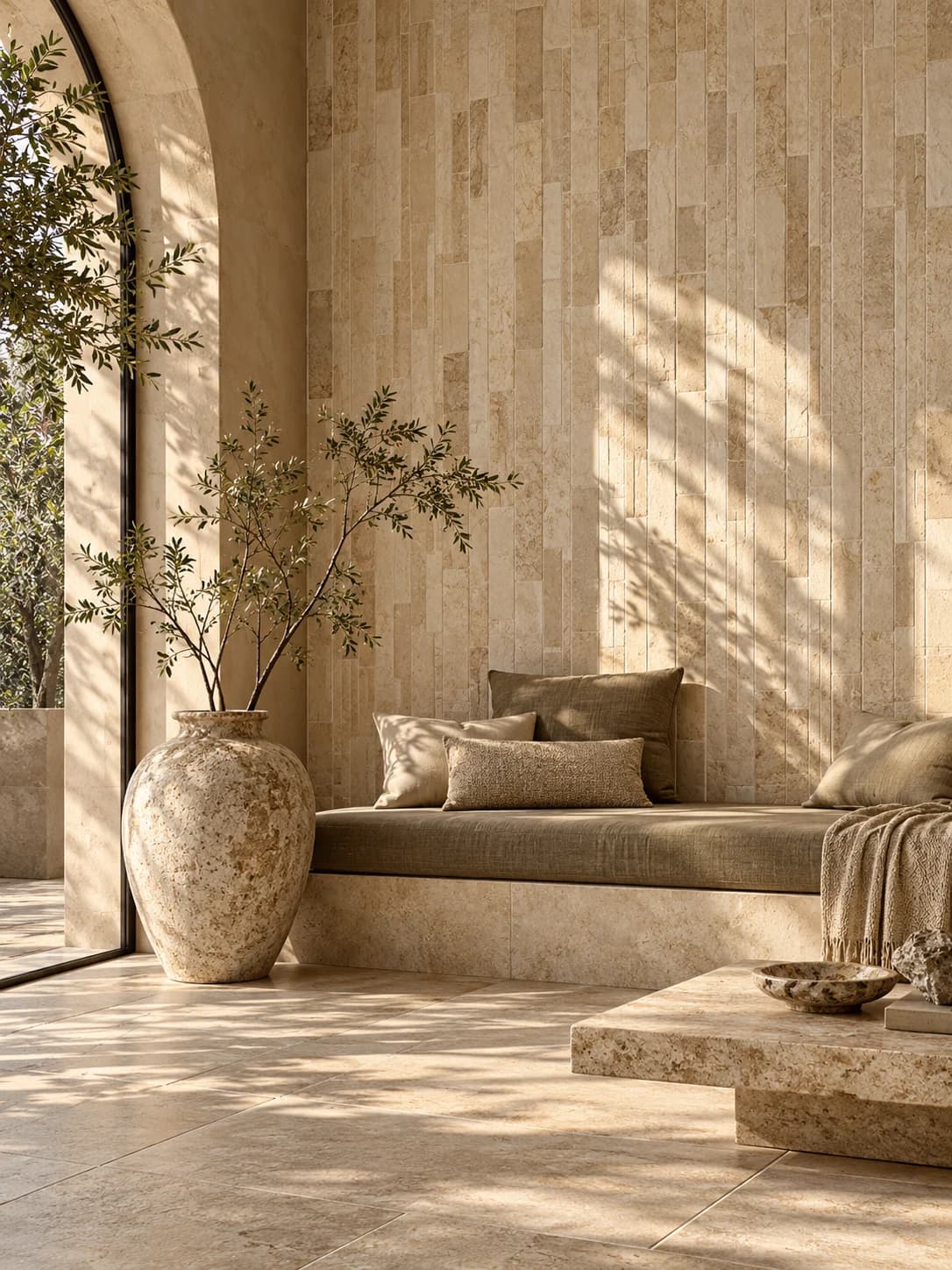 The quiet corner. Textured walls, softened by afternoon light.