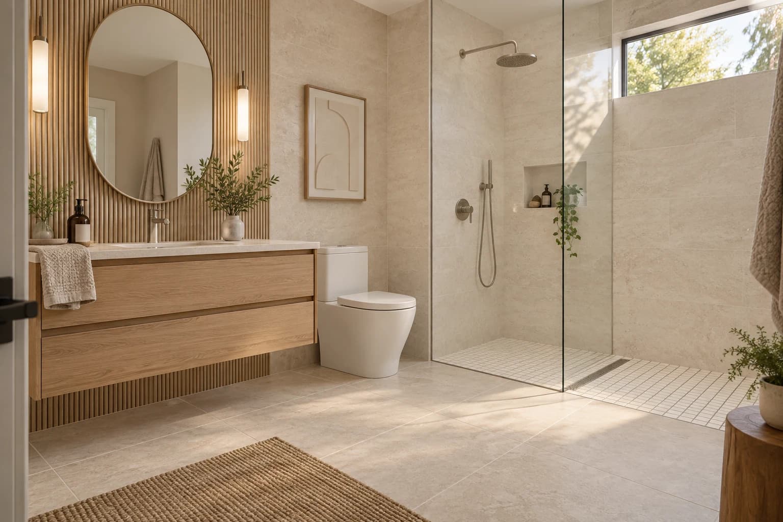 Warm Modern Spa bathroom concept